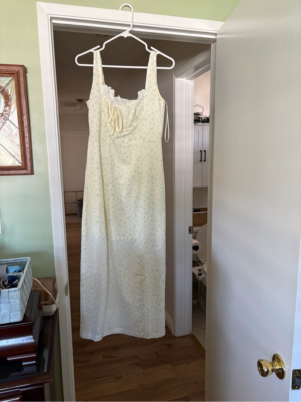 Cream Floral Midi Slip Dress with Lace-Trim
